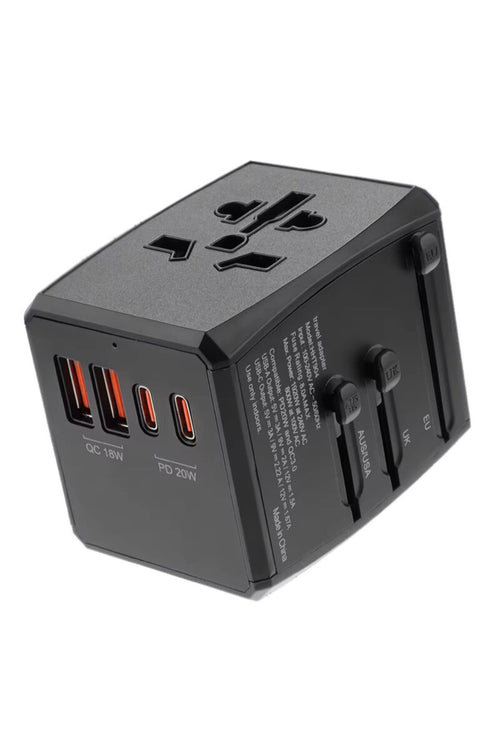 Universal Travel Adapter with QC 18W and PD 20W - Black